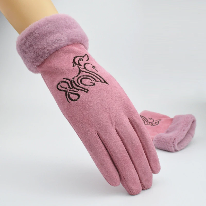 [BYSIFA] новый милый дизайн собака Для женщин перчатки Зимняя мода животных вышивка полный пальцы перчатки теплые кроличьем меху варежки