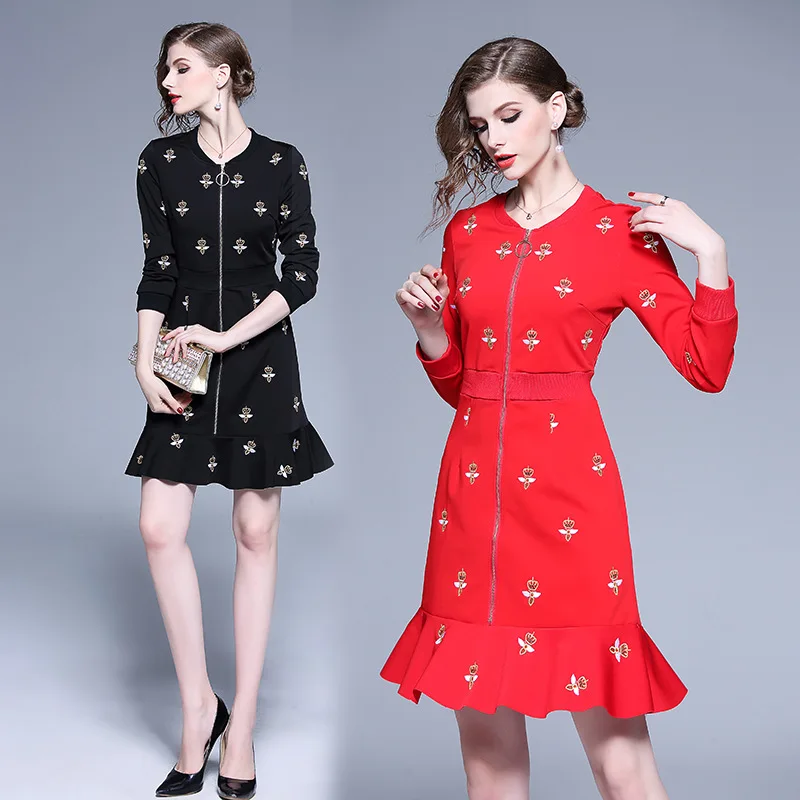 Весна с v образным вырезом красный сложенный вышитое платье Vestidos Invierno 2021 женские