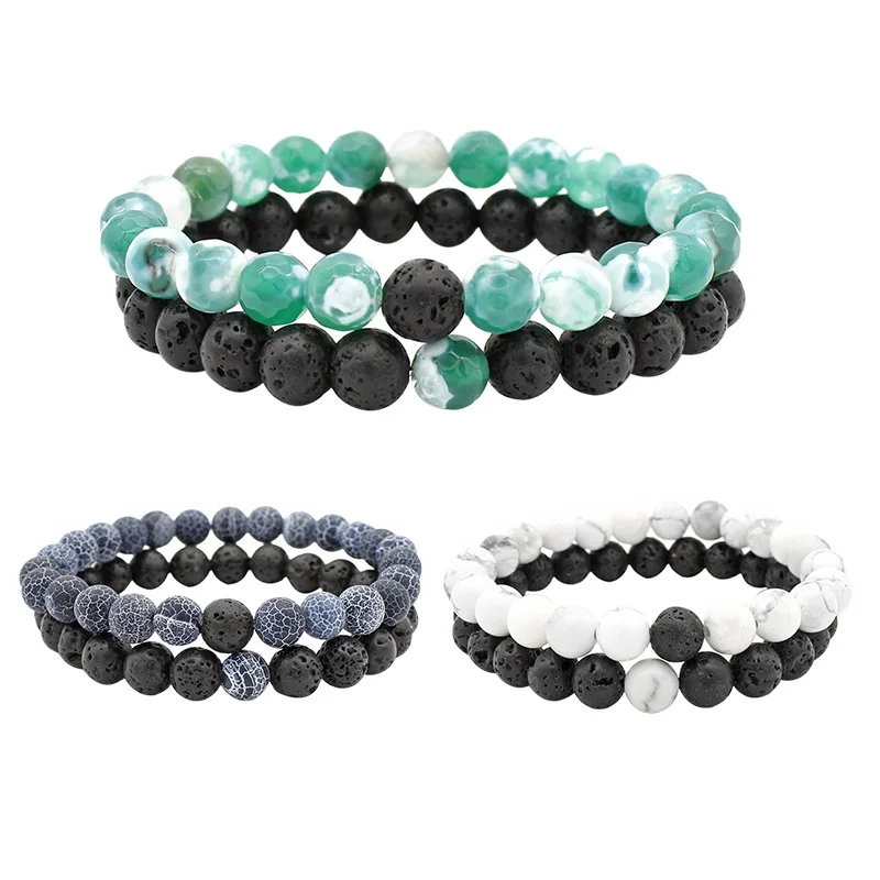 Set of 2 pairs of relationship lovers bracelet set Lava beads stone bracelet women men fashion jewelry gift for him bracelet Set of 2 pairs of relationship lovers bracelet set Lava beads stone bracelet women men fashion jewelry gift for him bracelet