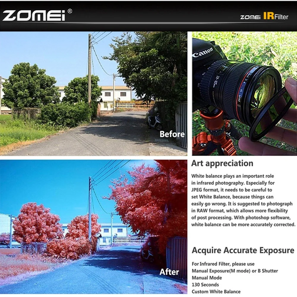 Cena Zestaw obiektywów do aparatu podczerwieni IR680 IR720, IR760, IR850, IR950 zestaw obiektywów filtr 58 62 67 72 77mm do Nikon Canon Sony