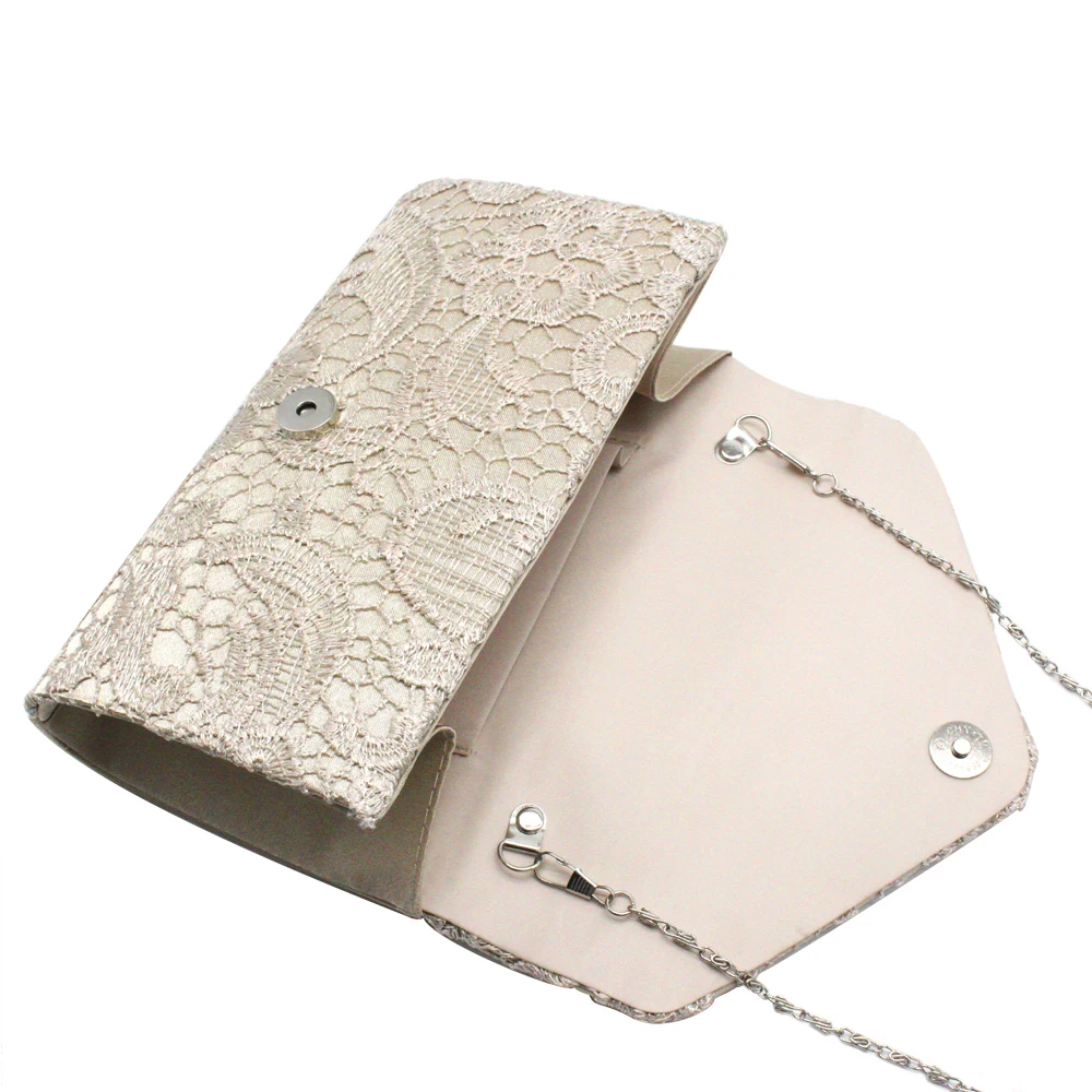 KEENICI Hollow Lace Clutch Bag New Lace Satin Evening Bags High-grade Silk Party Bag Exquisite Day Clutches Crossbody Chain Gift