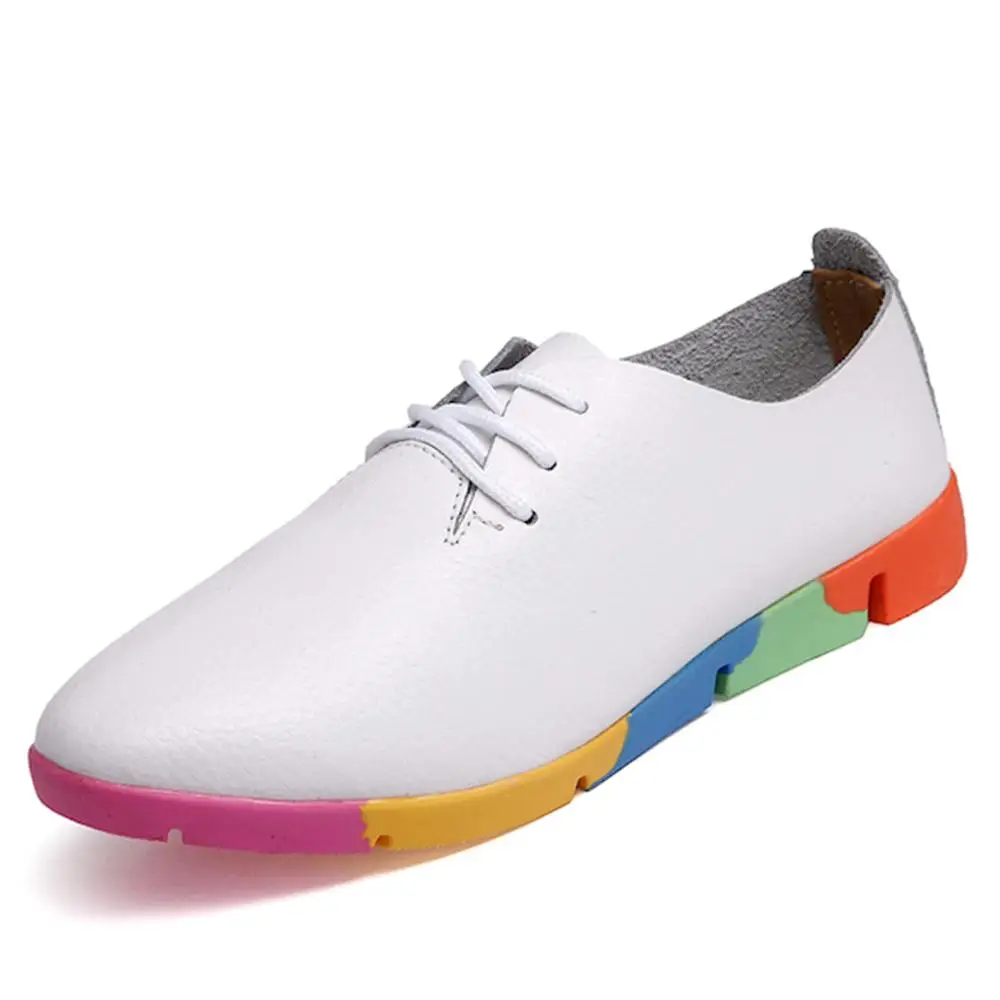 

2018 new Women oxford shoes ballerina Flats genuine leather pointed toe Lace up moccasins Ladies casual shoes Female White black