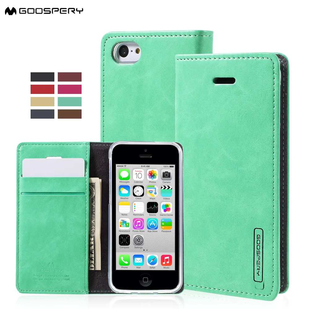 GOOSPERY fundas для iPhone 5c Флип Чехол Оригинальный Blue Moon Бумажник Кожа PU Стенд телефон