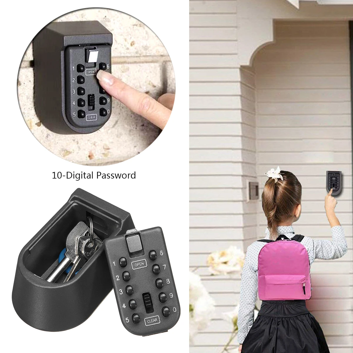 

Wall Mount Key Safe Combination Lock Storage Outdoor Box 10 Digital Password Rust Free Black Home Office Factory Weatherproof