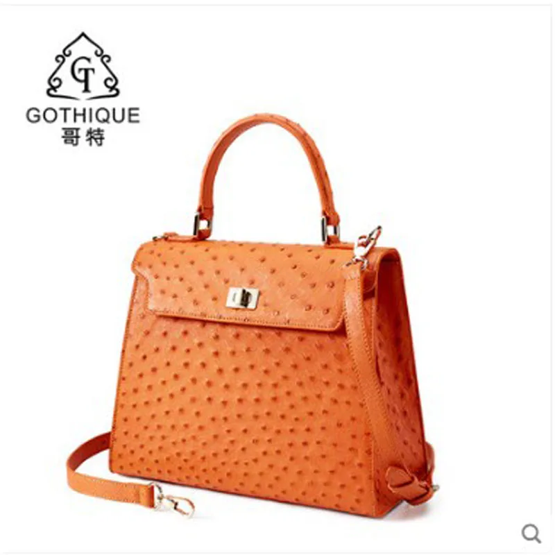 gete 2019 new new  Ostrich skin covers leather for lady  Handbag women bag European and American fashion lock buckle lady bag
