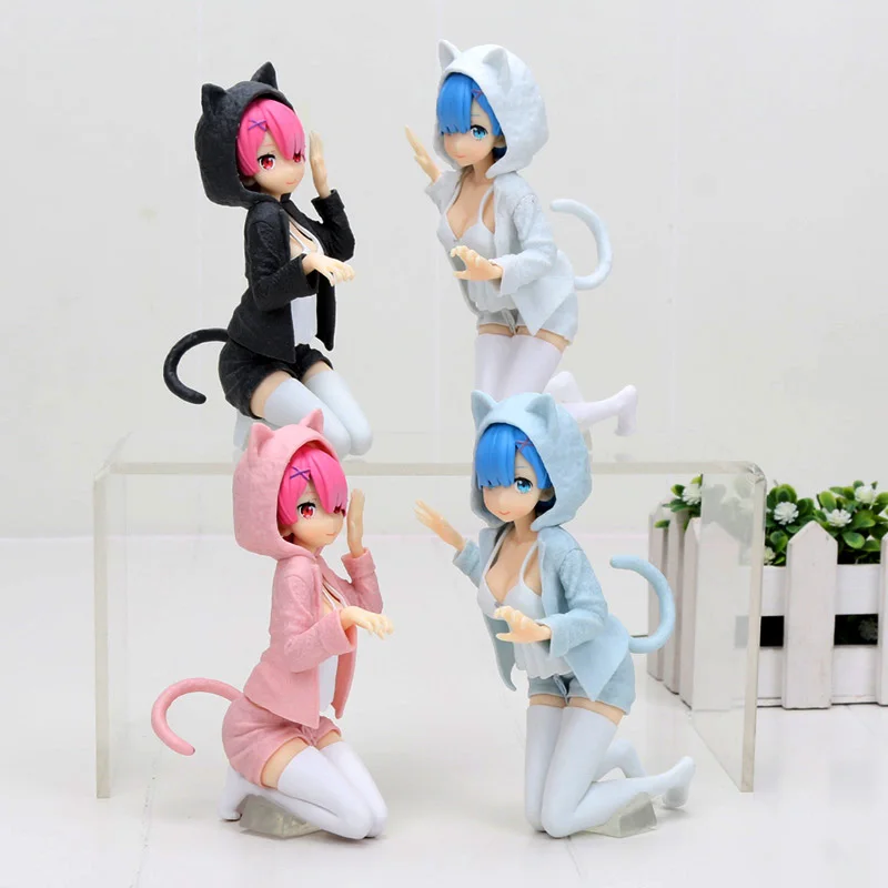 

12CM 2pcs/set Re:Life in a different world from zero Kara Hajimeru Isekai Seikatsu Ram & Rem Nyanko Mode PVC Figure Re Zero Toy