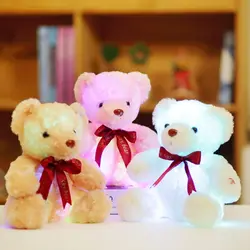 25 см сидя светящиеся Teddy Bear световой индикатор плюшевые Игрушечные лошадки Красочные Kawaii укомплектованы лук медведь Куклы дети Обувь для