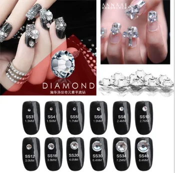 

2017 super glitter rhinestones Crystal ss3-ss50 Non HotFix FlatBack Glass Nail Art Rhinestones Nail Decorations / by dhl 50sets