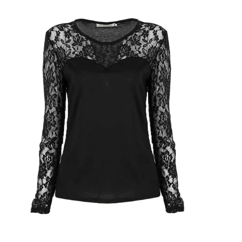 

Sexy Women Lace Long Sleeve Shirt Ladies O-Neck Clothing Stretch T-Shirt Tops#6128