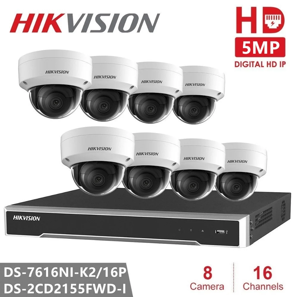 Hikvision 4 K POE NVR комплект 16 каналов 8 шт HD 5MP POE, купольная IP Камера H.265 с аудио Функция P2P NVR комплект камер видеонаблюдения Системы