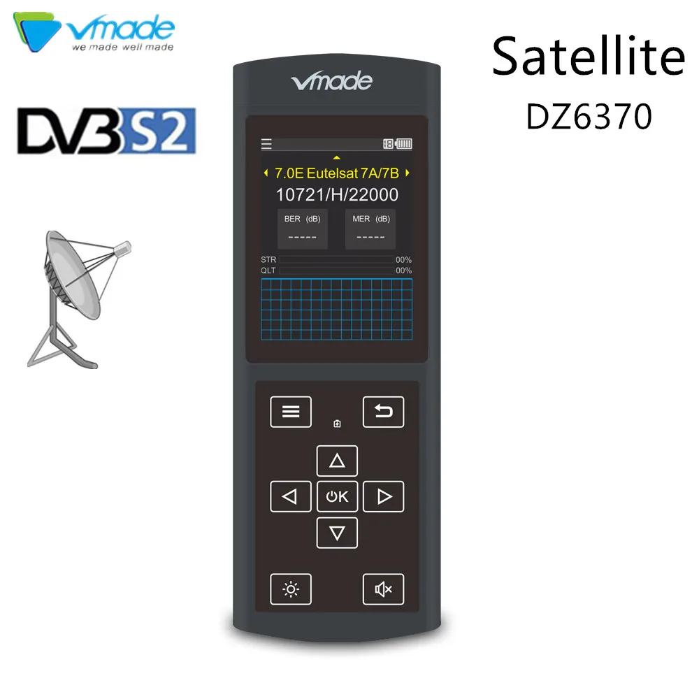 

Vmade Satlink DZ6730 Full HD DVB-S2 DVB-S FTA Band Digital Satellite Finder Meter Support UHD 4K MPEG2 Satellite Signal Sat Find