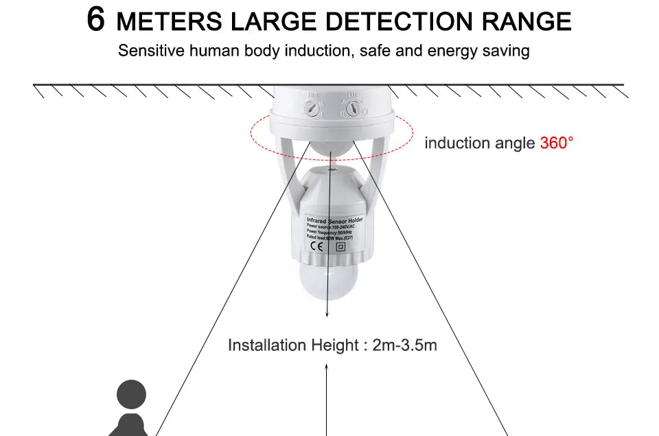 PIR Motion Sensor E27 Lamp Base Holder Infrared Human Body Induction E27 Plug Socket Ceiling LED Light Sensor Switch Accessories (4)