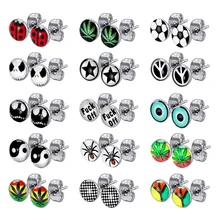 1 пара маленькие серьги-гвоздики из нержавеющей стали масло капельная коробка череп Божья коровка прекрасный Brincos для мальчиков девочек женщин Анти-аллергия