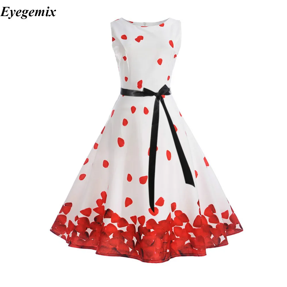 

Summer Dress Women 2019 New Floral Print 50s 60s Vintage Dress With Belt Sleeveless Elegant Party Retro Dresses Sundress Vestido