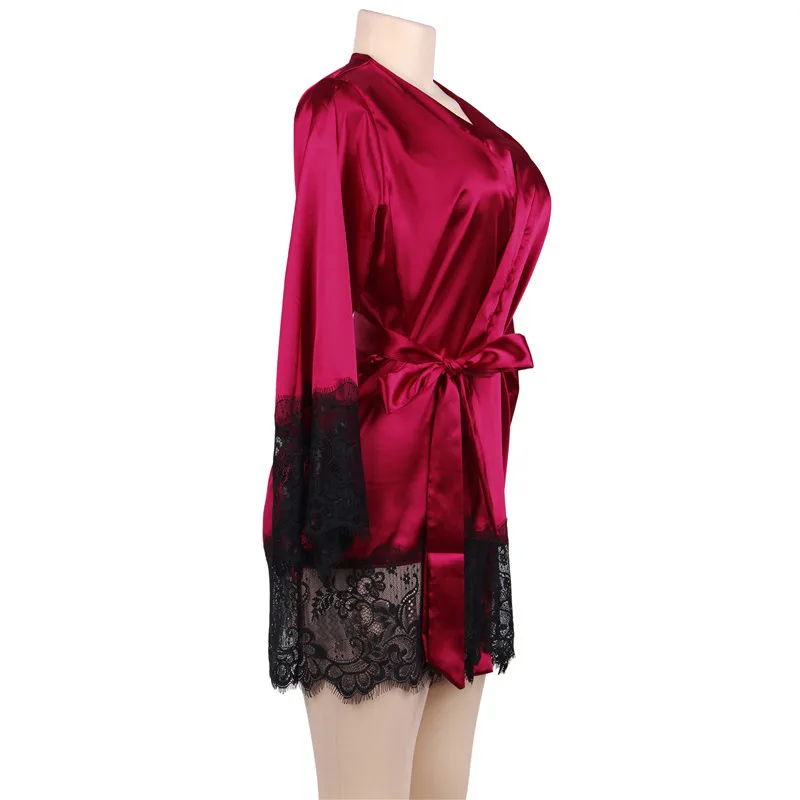 Ohyeahlover шелковые халаты кружева сшивание сексуальный халат нижнее белье для невесты халат сексуальное женское кимоно Черная женская домашняя пижама RM80558