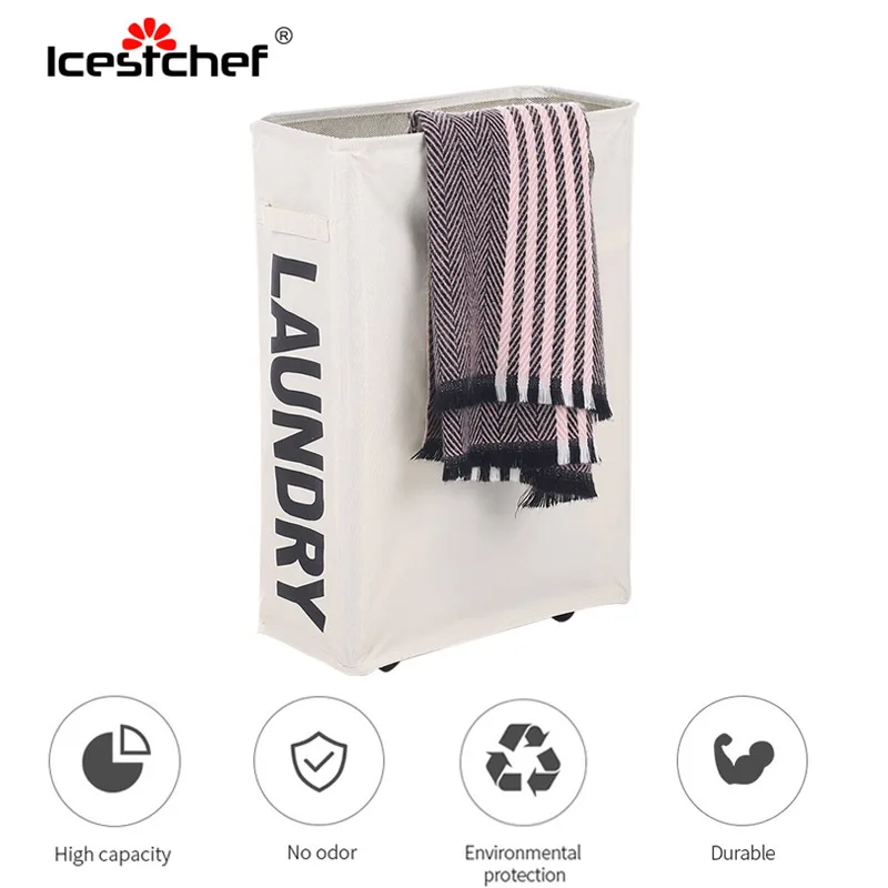 ICESTCHEF طوي سلة الغسيل مع عجلات الملابس القذرة سلة صندوق تخزين أكسفورد تخزين ملابس المنظم مع عجلة ICESTCHEF طوي سلة الغسيل مع عجلات الملابس القذرة سلة صندوق تخزين أكسفورد تخزين ملابس المنظم مع عجلة