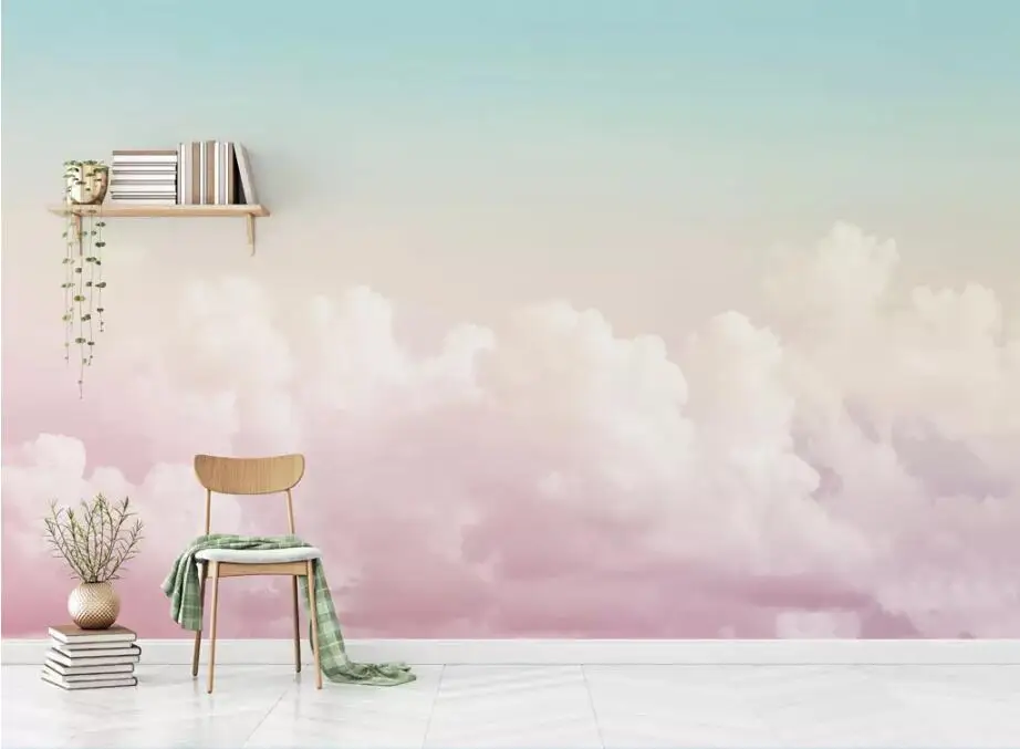 Обои на заказ, 3D фотообои, красивые розовые облака неба, диван, фон, обои, гостиная, декоративная живопись для комнаты