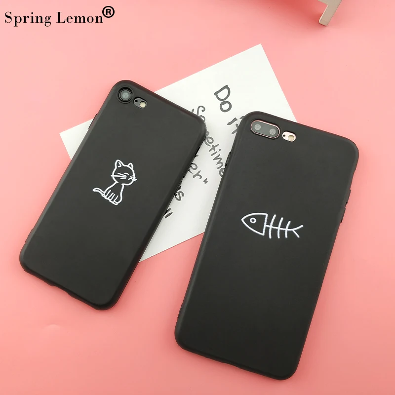 

Spring Lemon for IPHONE 8 Case Couple Cat and Fish Lover Soft Silicone Protection Case for iphone 7 7PLUS 8PLUS 6 6PLUS X XS XR
