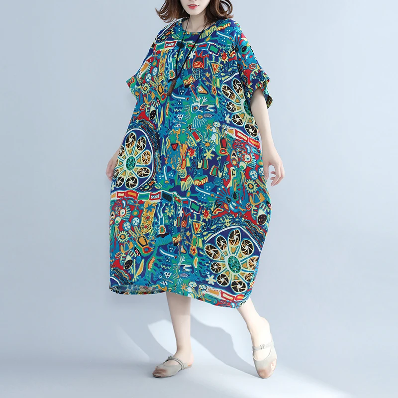 Платье размера плюс для женщин 4XL 5XL 6XL 7XL льняное хлопковое летнее платье корейское Элегантное Длинное повседневное женское платье с большим цветочным рисунком
