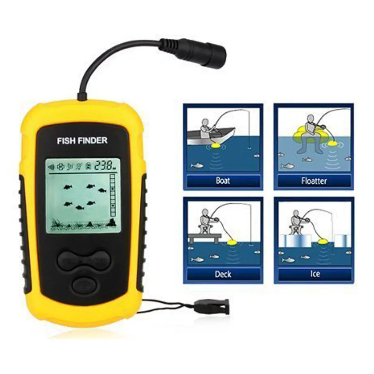 Portable Fish Finder Transducer Sonar Sounder Alarm Fishfinder 0.7 100m