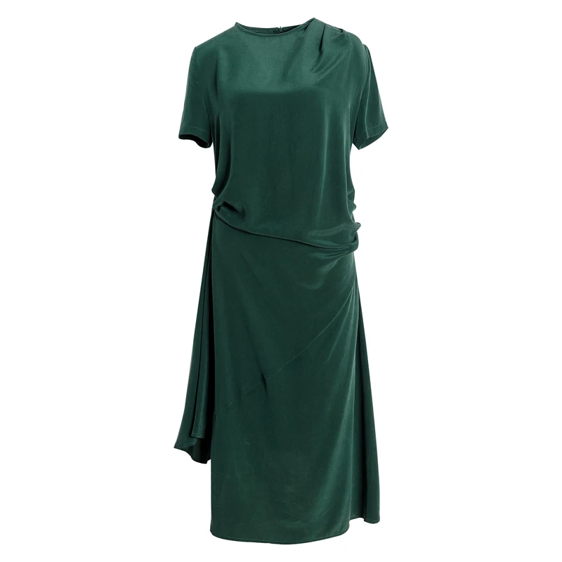 Женское платье ol, натуральный шелк, креп, одноцветное, с коротким рукавом, для офиса, для девушек, платья, модная Талия,, новые летние платья для женщин