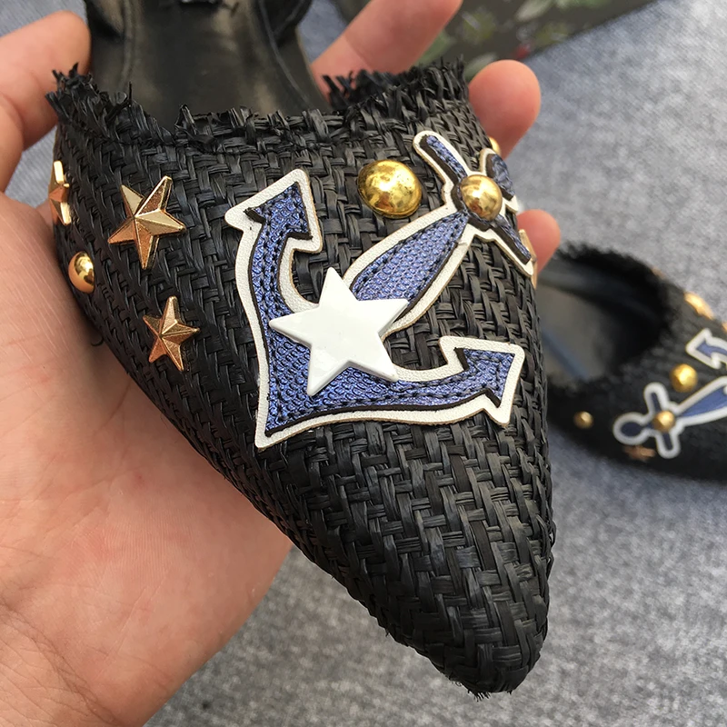 Genuino Correa Verano Estrella Tejida Amarilla Superior Sandalias Cuero Mujeres Puntas 2018 Cruz luz Planas Negro Calidad Cinco De Remache Del aw1CxqI