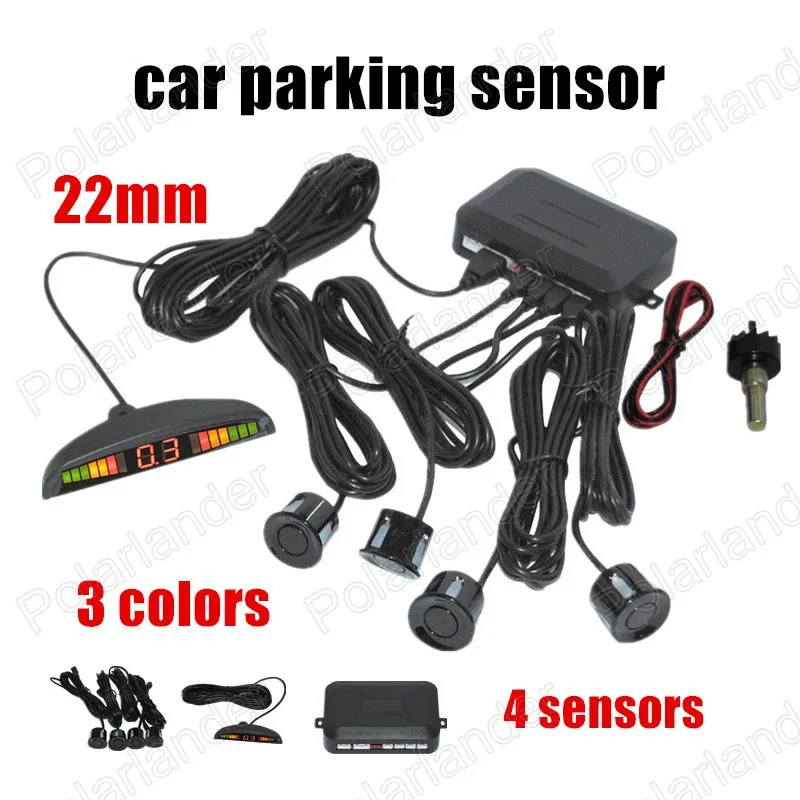 

Car Parking Sensor 4 Sensors 22MM Buzzer 3Colors Monitor Reverse Radar Detector System Display sound alarm indicator