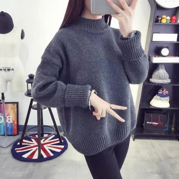 

Winter New Fashion Women Warm Solid Sweaters Casual Full Sleeve Turtleneck Loose Pullovers Computer Knitted