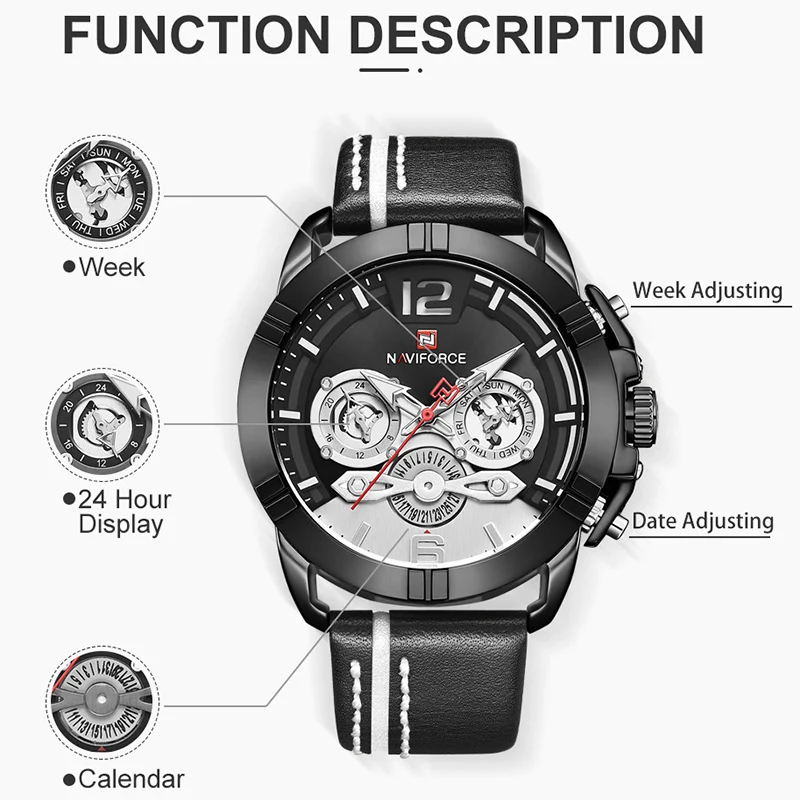 Часы наручные NAVIFORCE Мужские кварцевые брендовые модные водонепроницаемые