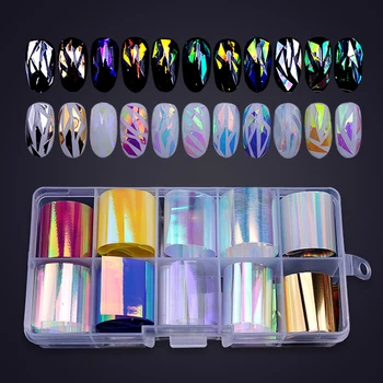 

10 Colors sparkly Sky Foil Paper Nail Sticker Candy Glass Art Sticker Set Laser Colorful Stickers