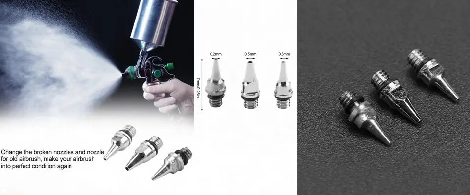 3Pcs 0.2mm 0.3mm 0.5mm Airbrush Nozzles and Needles Tips Replacement
