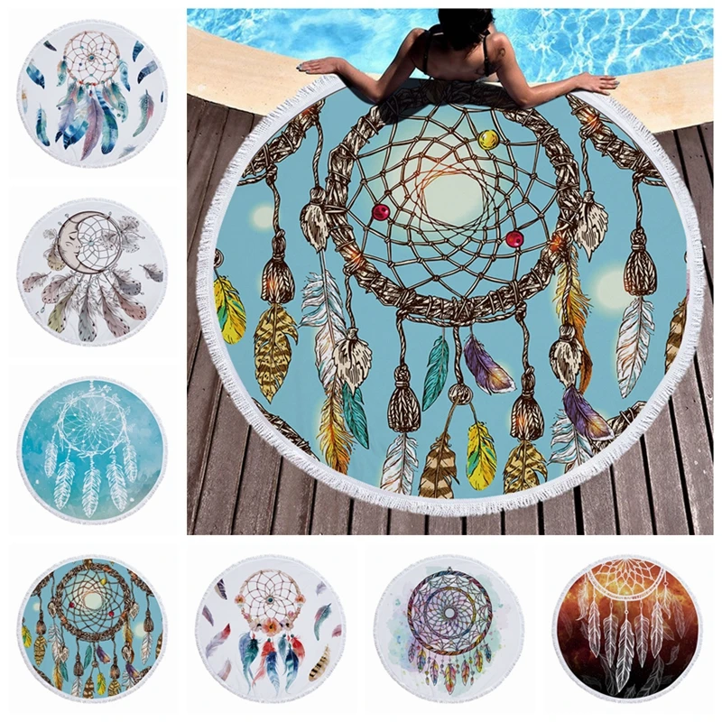 Indian Style Round Beach Towels 150CM Microfiber Large Dreamcatcher