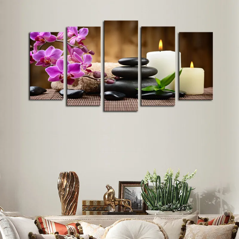 Wholesale Wall Art Canvas painting Unframed 5 Panels Purple Flowers