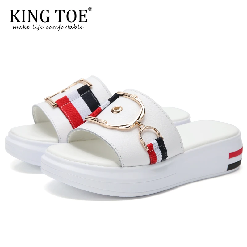 KINGTOE/женские модные шлепанцы женская обувь из натуральной кожи белые туфли