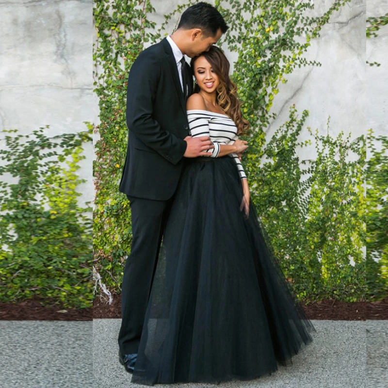 Maxi Skirt Falda De Tul Negra Larga Falda Larga Tul Negra