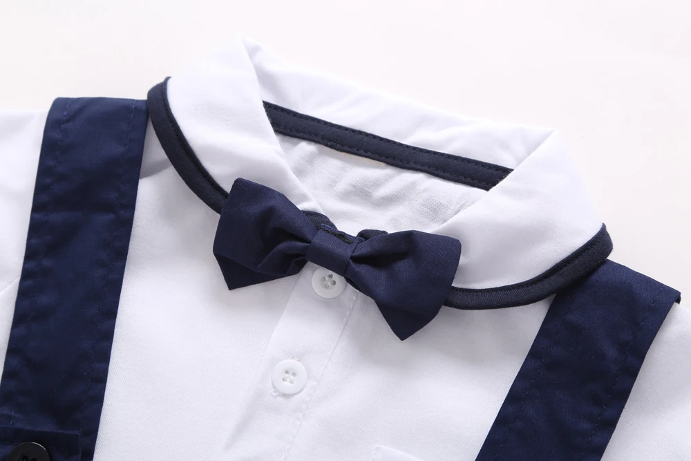 Модная одежда для маленьких мальчиков, белая футболка с короткими рукавами+ штаны+ галстук-бабочка, комплект одежды для маленьких джентльменов из 3 предметов, детский Свадебный костюм для новорожденных