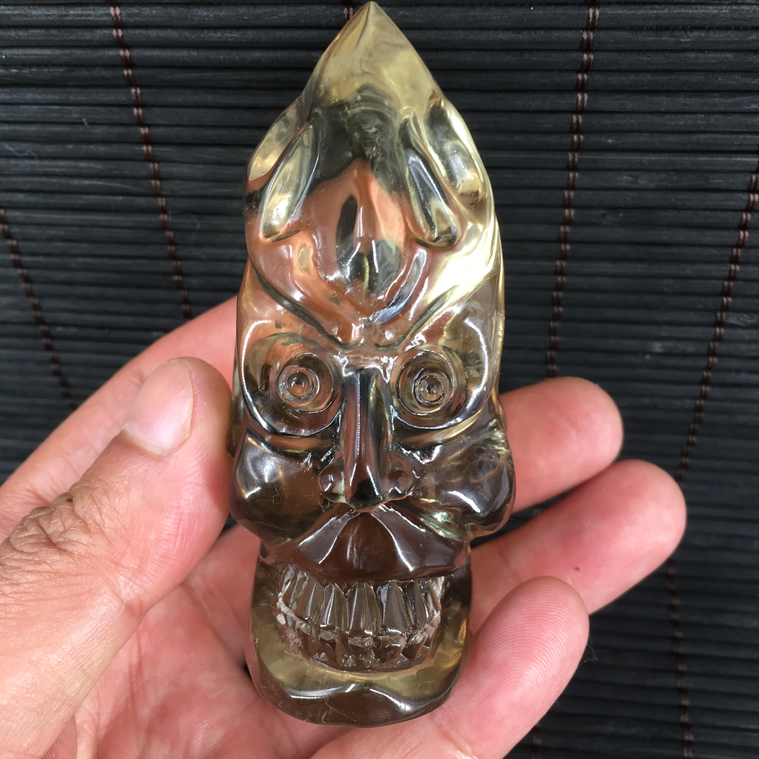 NATURAL Citrine Quartz Crystal carved The god of wealth HEALING T1248