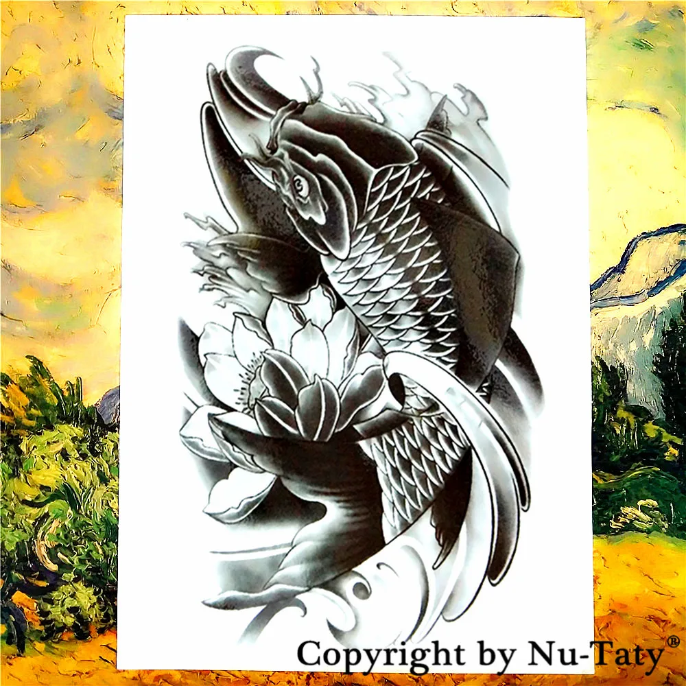 

SHNAPIGN Black Koi Carp Fish Temporary Body Art Flash Tattoo Stickers 21*15cm Waterproof Car Styling Home Decor Wall Sticker