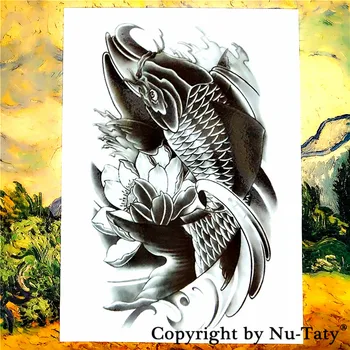 

SHNAPIGN Black Koi Carp Fish Temporary Body Art Flash Tattoo Stickers 21*15cm Waterproof Car Styling Home Decor Wall Sticker