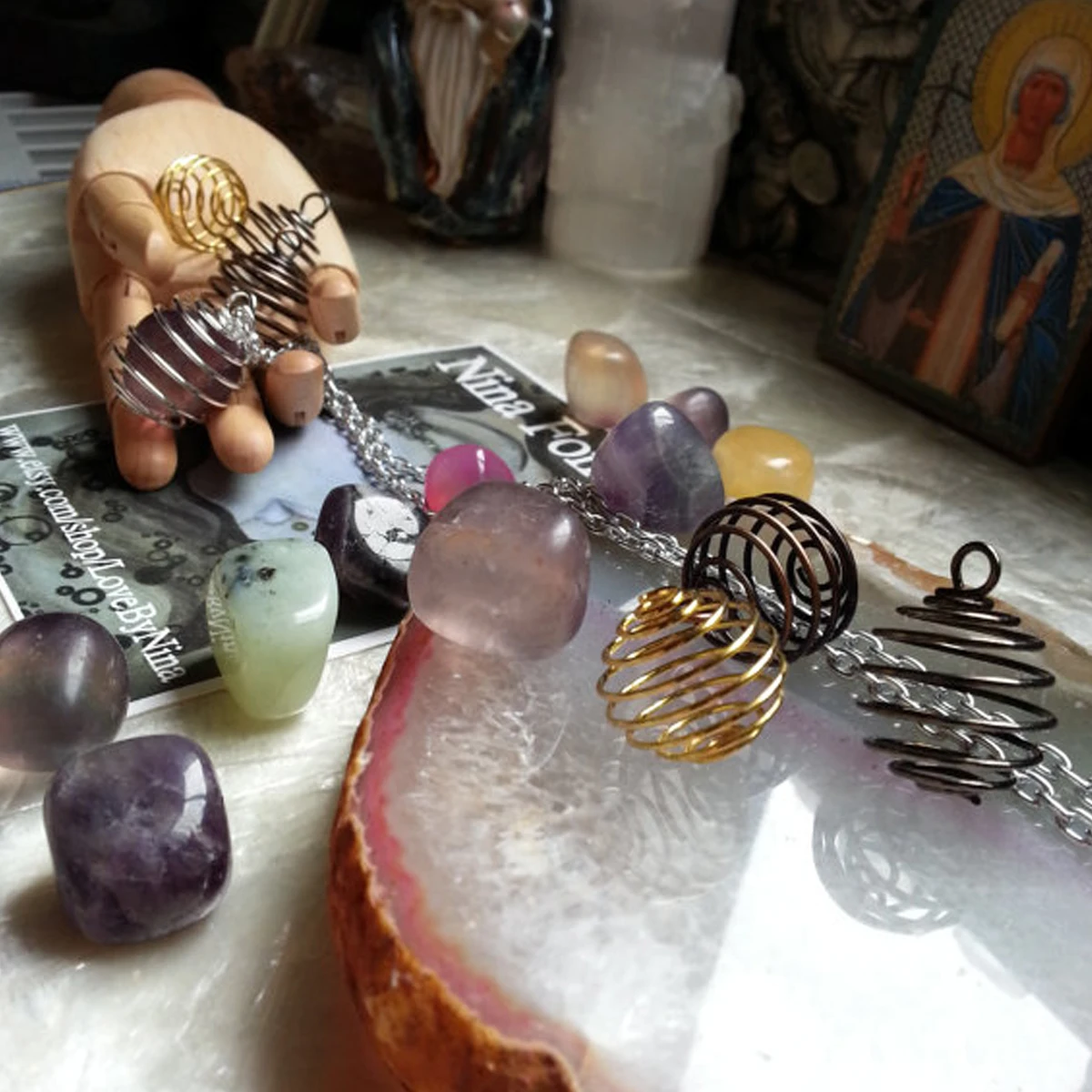 10pcs Shellhard Spiral Bead Cages DIY Pendant Charming Gold Color Necklaces & Pendants Jewellery Findings 25mm