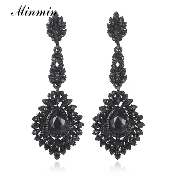 

Minmin Vintage Black Long Chandelier Drop Earrings for Women Teardrop Crystal Wedding Bridal Earrings Fashion Jewelry 2019 EH192