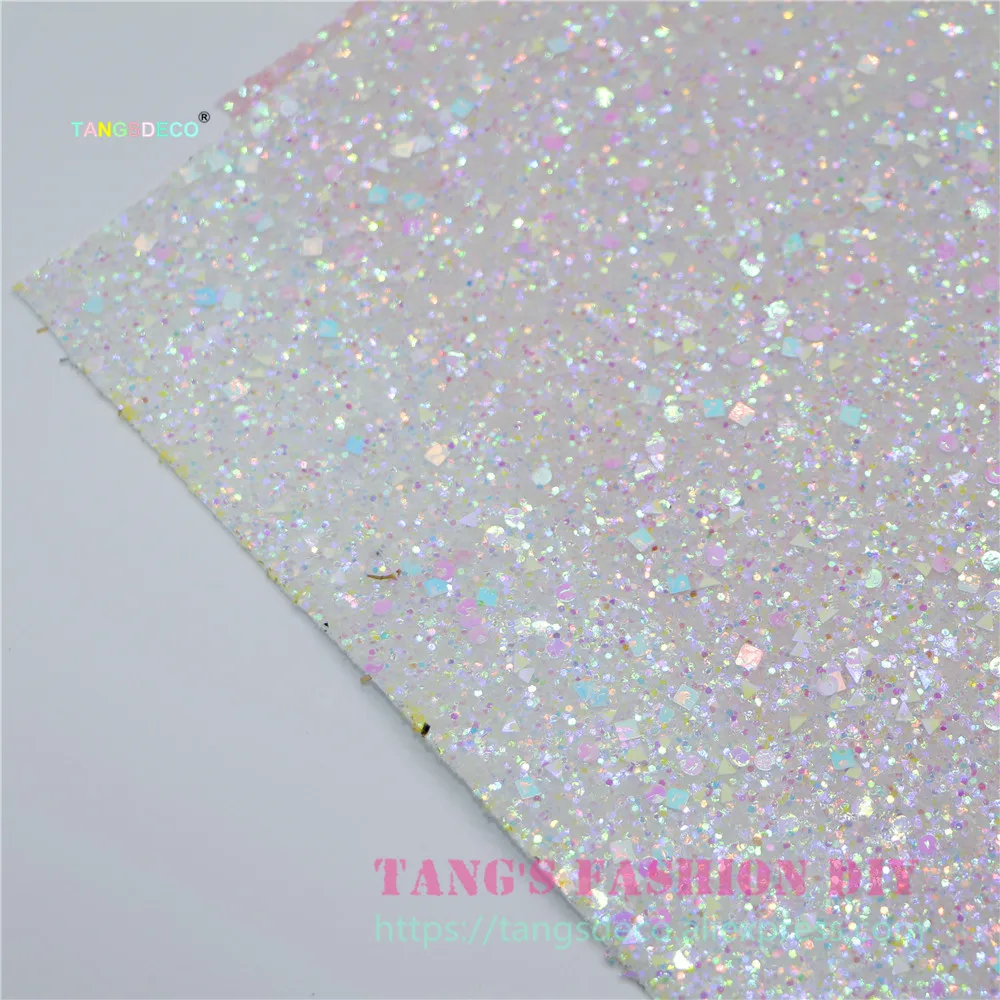 6pcs--20x22cm DIY Hair Bow Material Candy Color Chunky Glitter PU Synthetic Faux Leather