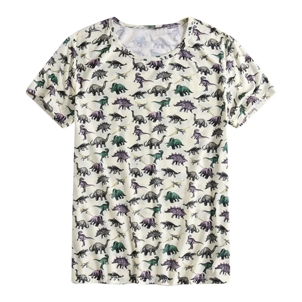 

Fashion Men's Casual Slim Fit Short Dinosaur Printed Sleeve Shirt Top Blouse2019 Summer Man Clothes