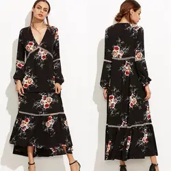 Женские low cut Boho длинное платье дамы V шеи Цветочный Повседневное Пляжное платье платья для женщин vestir robe vestido #15