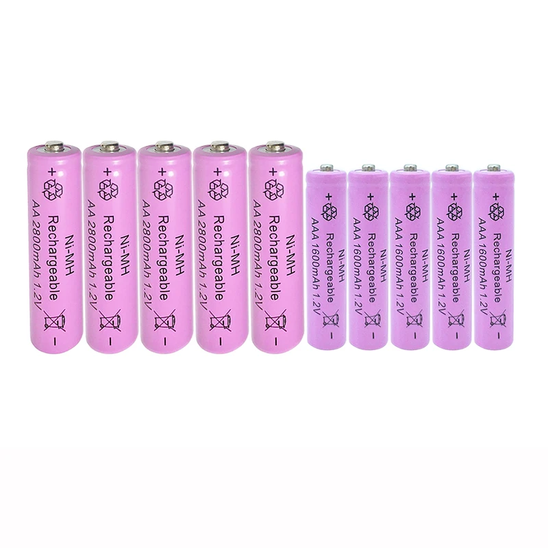 8xAA 2800mAh 2A 5 # aa 1 2 v Ni MH перезаряжаемые батареи + 8xaaa 7 #1600mAh 3A aaa #1 led