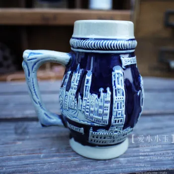 

2016 New Arrival Ceramic German Beer Mug The Kingdom of Belgium Hand Painted Mugs Embossed Pattern Coffee Cup 7*12cm
