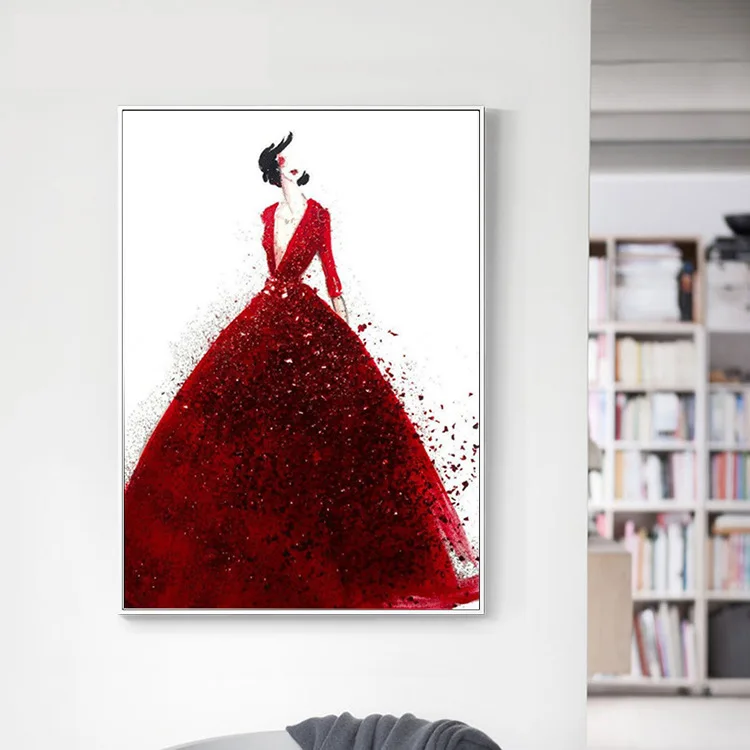 red dress girl diamond painting cross stitch 3