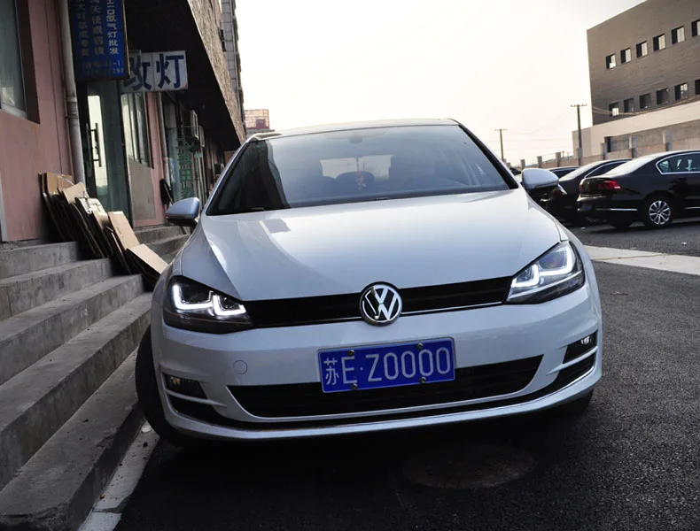 D_YL стайлинга автомобилей фара для VW GOLF 7 GOLF7 GTI 2013-15 двойной U фары для VW Golf 7 светодиодный фары Bi-ксеноновых фар, Высокопрочная конструкция аксессуары