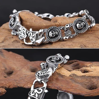 

stainless steel bracelets for mens Fashion Jewelry Heavy Chain Link Stainless Steel Skull Bracelet 22CM Arm Bracelet