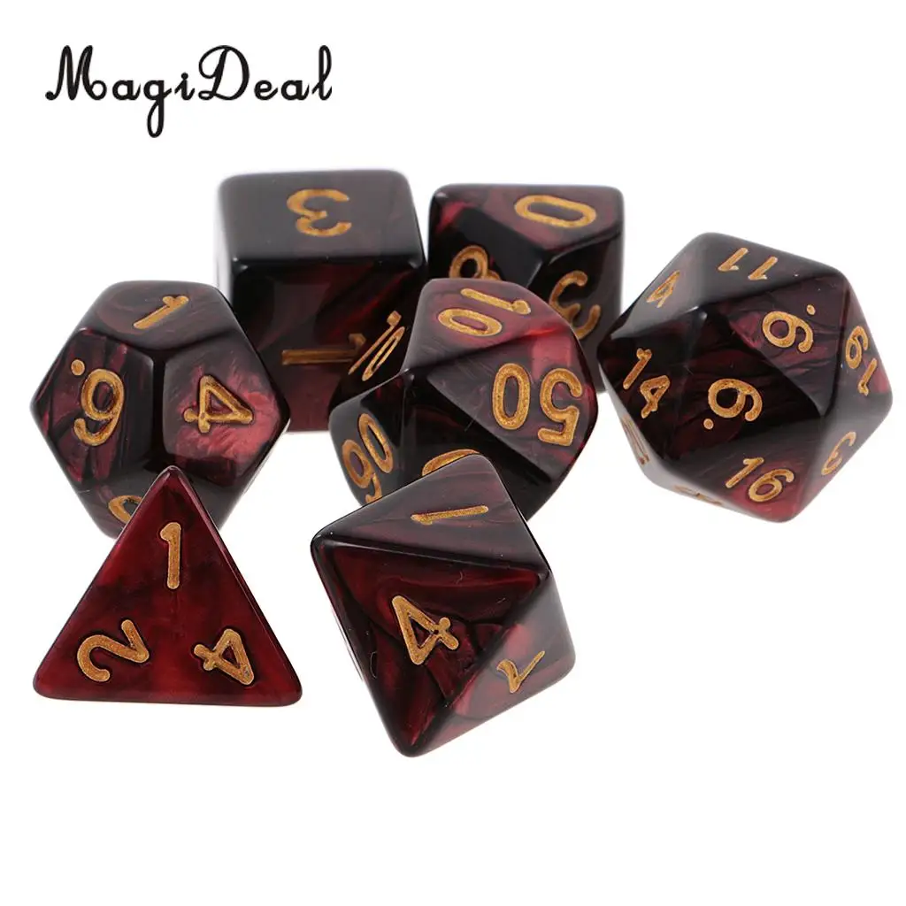 MagiDeal 7Pcs/Lot Acrylic Polyhedral Dice 16mm for Dungeons and Dragons Table Games Family Party Club Bar Funny Toys 6 Colors